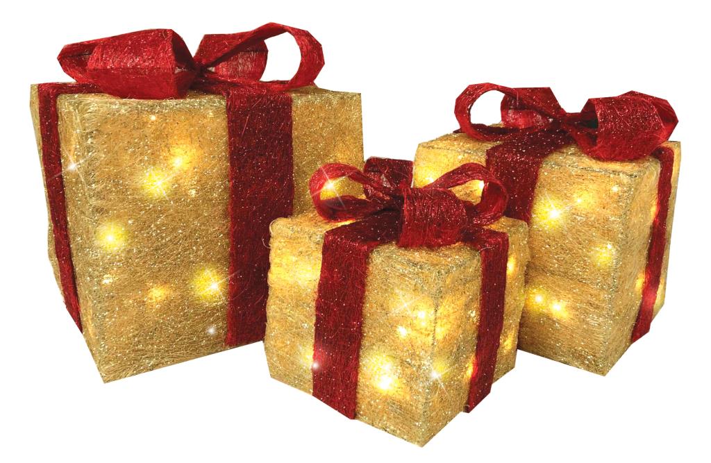Set of 3 Light Up Christmas Present Parcels Decorations for Under the Tree LED Set of 3 Light Up Christmas Present Parcels Decorations for Under the Tree LED